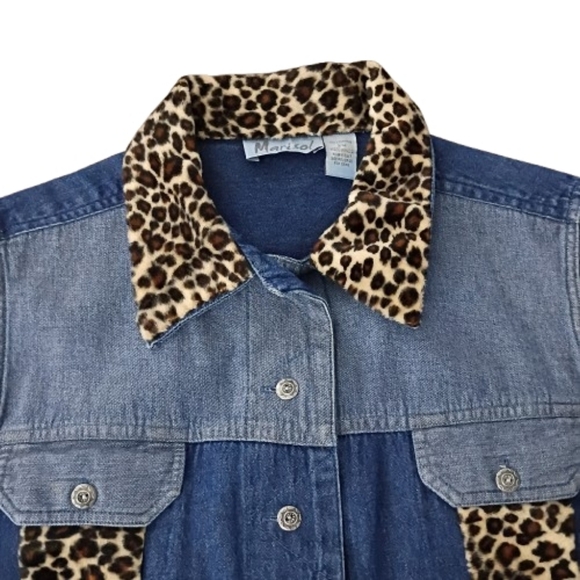 Marisol Y2K Two-Tone Demin Leopard Animal Print Jean Vest Small Boho Urban Chic - Picture 4 of 11